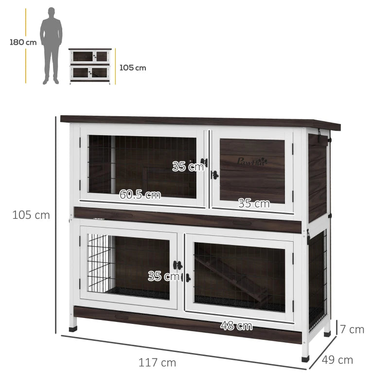 Outdoor Rabbit Cage with Sliding Trays, Asphalt Roof - 2 Tiers, Grey