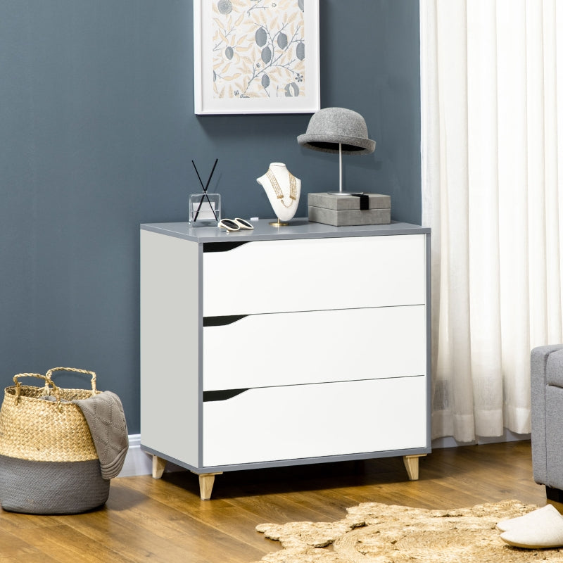 White 3-Drawer Storage Cabinet with Pine Wood Legs