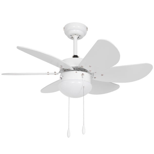 White Flush Mount Ceiling Fan with LED Light and Reversible Blades