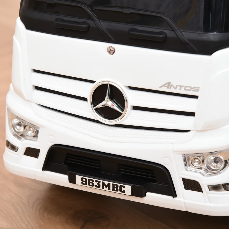 White 3-in-1 Kids Ride-On Mercedes Truck with Storage Handle