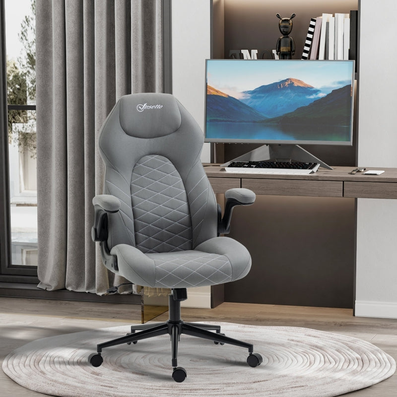 Light Grey Home Office Desk Chair with Armrests and Swivel Seat