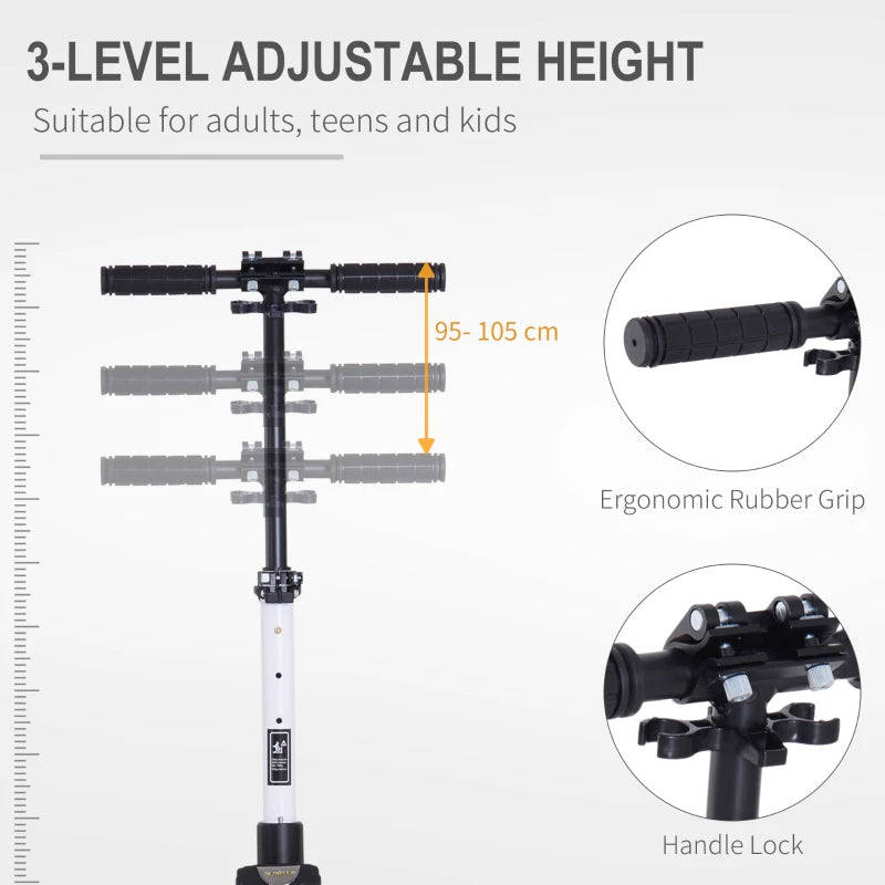 White Folding Urban Scooter with Rear Brake & Shock Absorption System