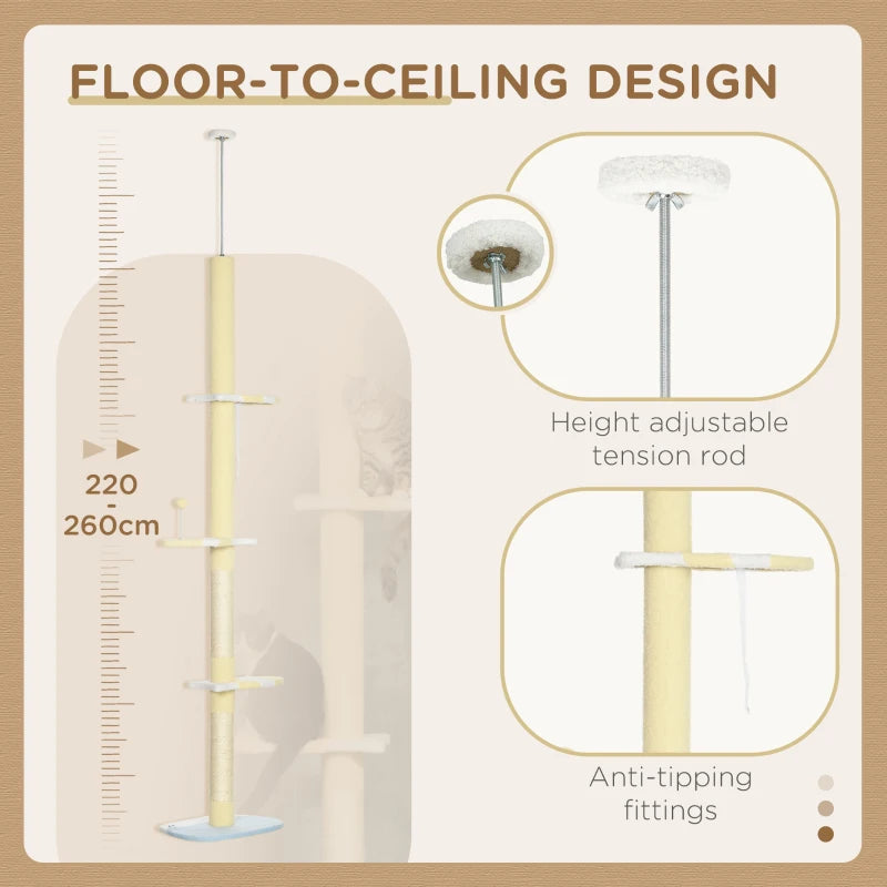 Yellow Cat Tree with Adjustable Height and Multi-Layer Activity Center