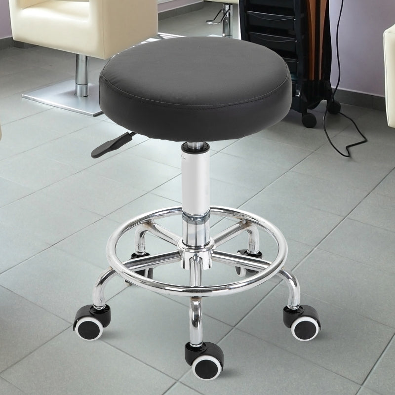 Black Adjustable Rolling Stool with Swivel Seat