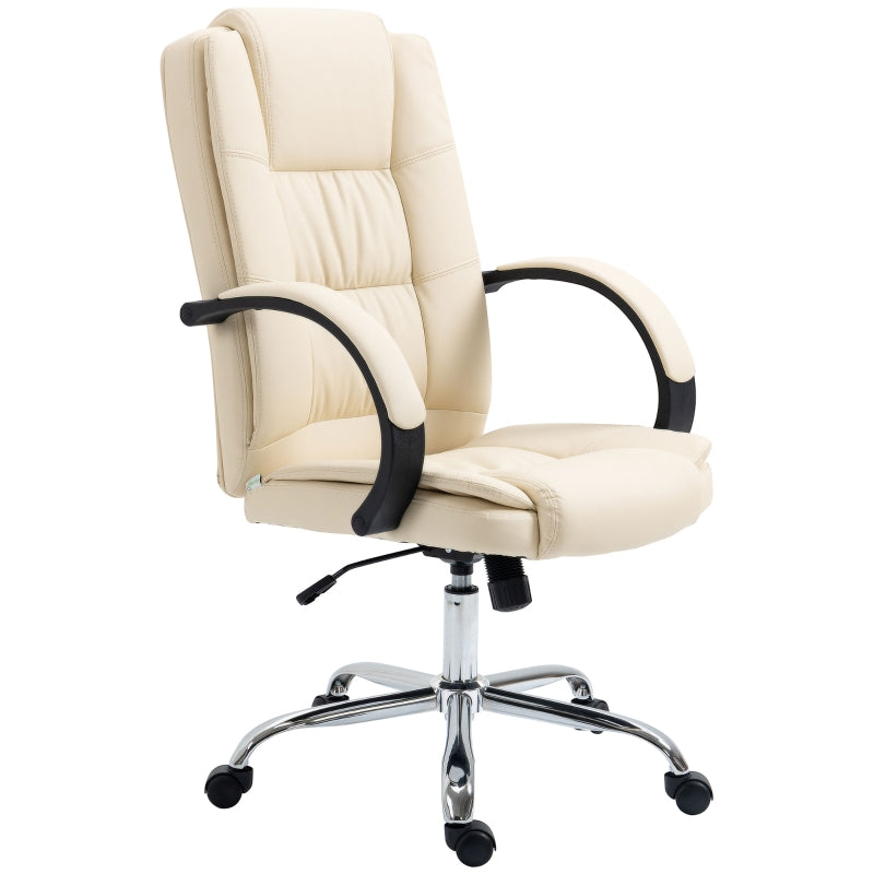 Beige PU Leather Office Swivel Chair with Adjustable Height