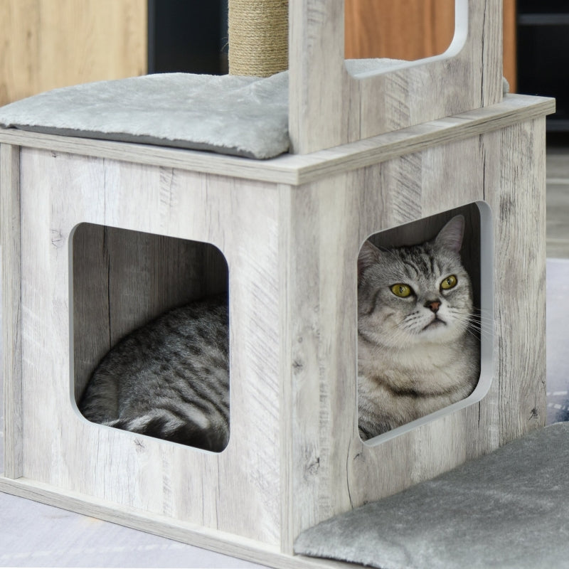 Grey Cat Tree Tower with Scratching Posts and Perches