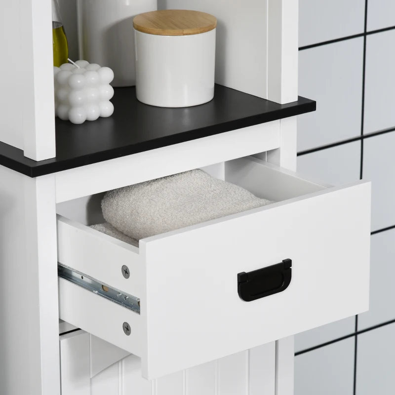 White Tall Bathroom Storage Cabinet with Drawer and Shelf