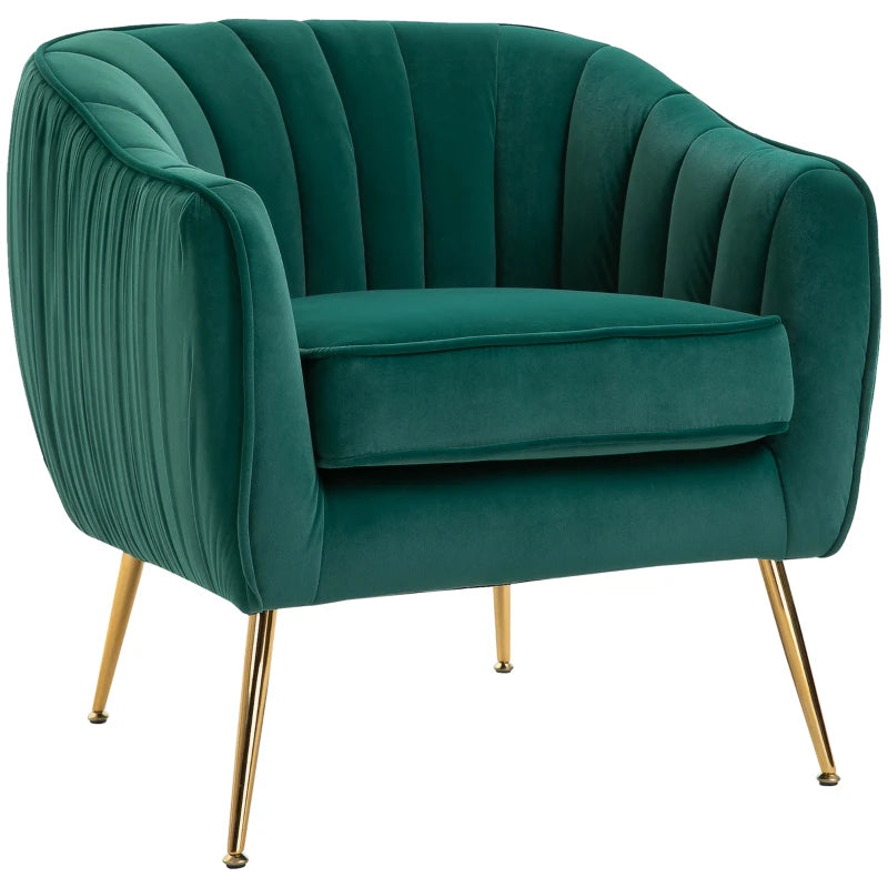 Green Velvet Tub Chair with Golden Metal Legs - Stylish Living Room Furniture