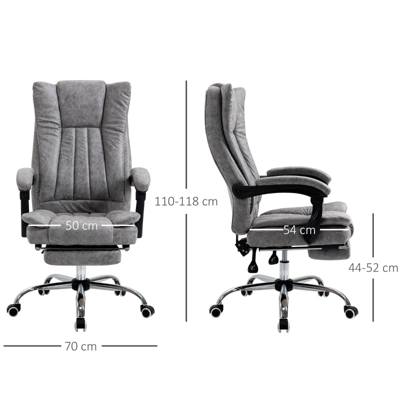 Grey Microfibre Home Office Chair with Reclining Function & Footrest