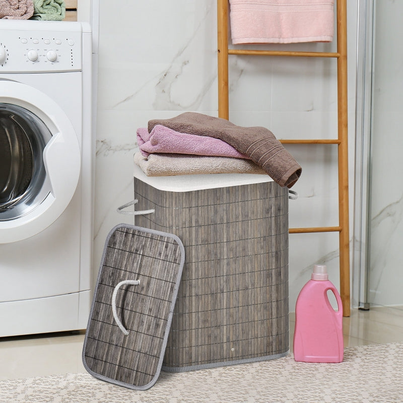 Grey Bamboo Laundry Basket with Flip Lid and Handles