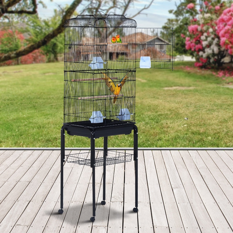 Black Metal Bird Cage with Removable Wheels Stand - 153cm