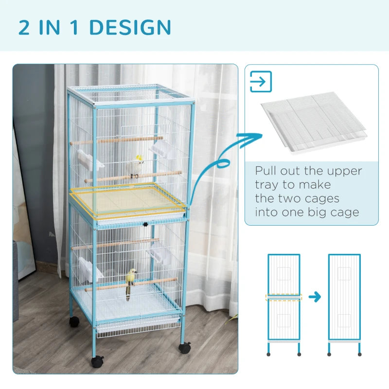 Large Light Blue Bird Cage with Stand and Wheels