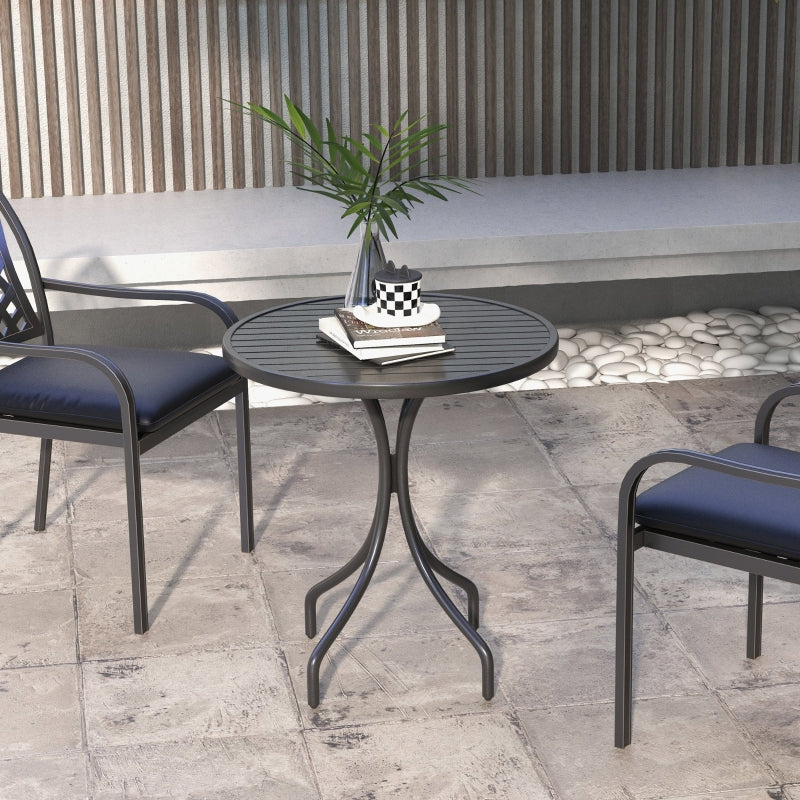 Black Steel Round Patio Side Table - 66cm Outdoor Garden Furniture