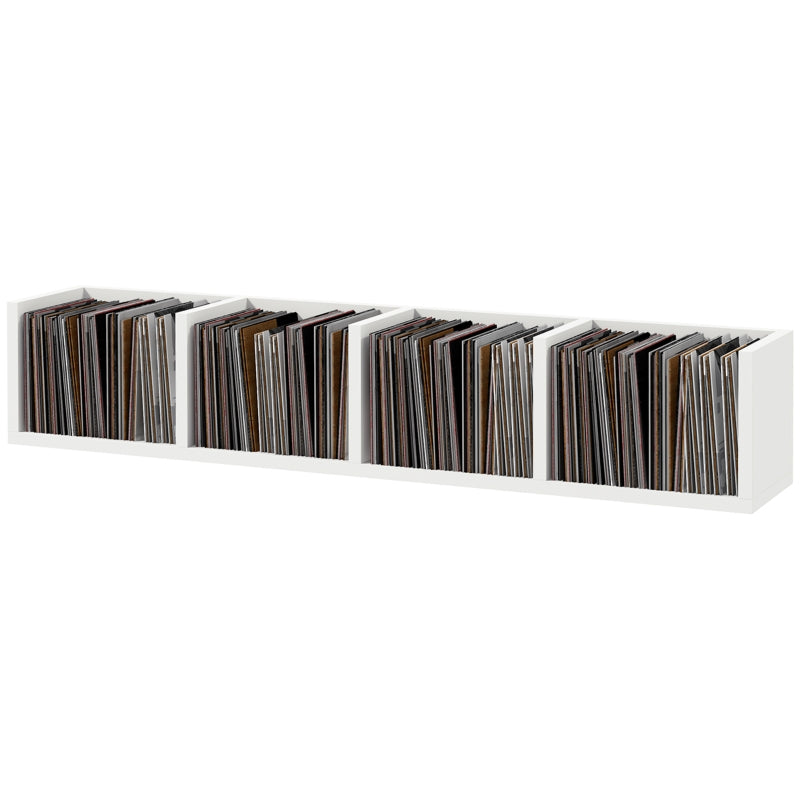 White Wall Mount Media Storage Rack with 4 Cubes