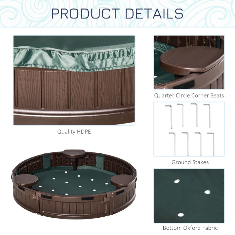 Brown Round Kids Sand Pit with Water-Resistant Cover