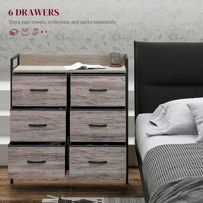 Grey Rustic 6-Drawer Fabric Chest