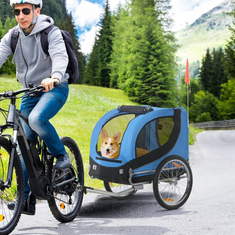 Steel Dog Bike Trailer Pet Carrier for Bicycle - Black/Blue