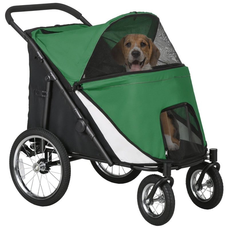 Foldable Pet Stroller with Washable Cushion - Green