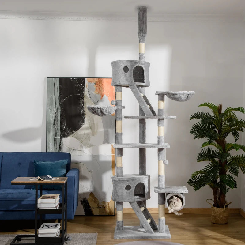 Adjustable Floor-to-Ceiling Cat Tree - Light Grey