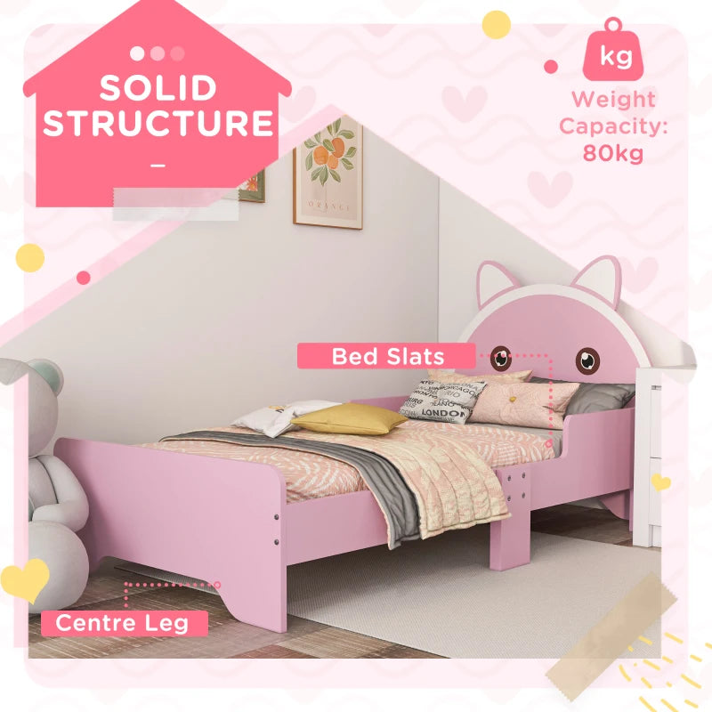 Cat Design Pink Toddler Bed Frame with Guardrails - 3-6 Years