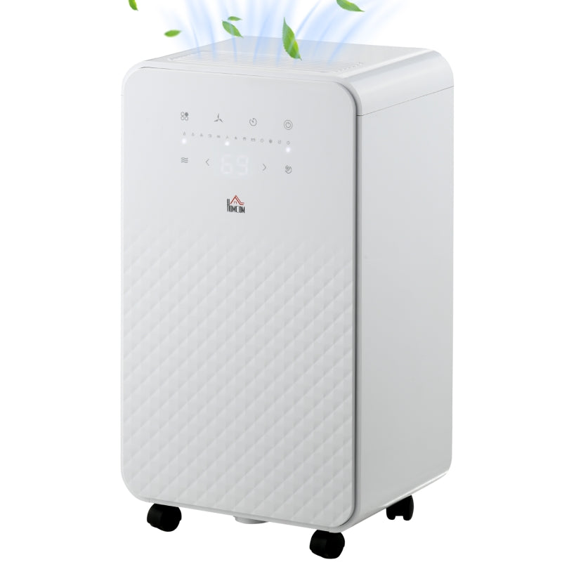 White Portable Dehumidifier with Air Purifier, 24H Timer, 5 Modes, 12L/Day
