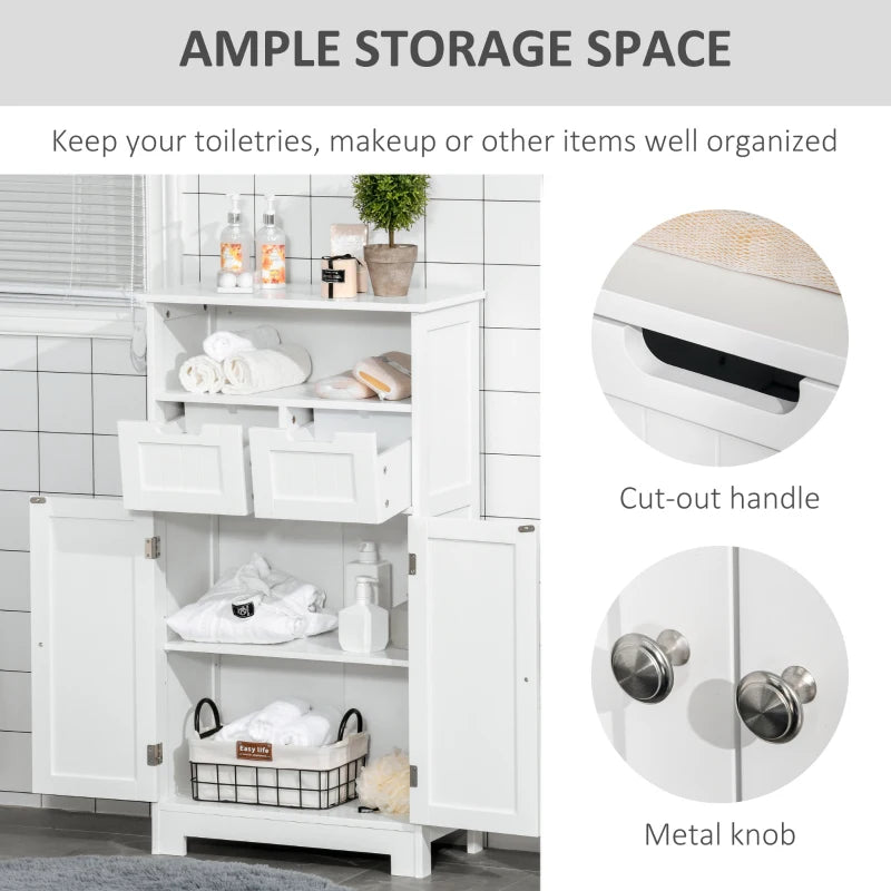 White Bathroom Storage Cabinet with Drawers & Shelf