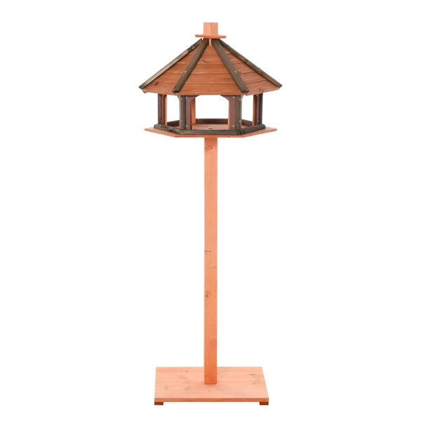 Brown Wooden Bird Feeder Table with Roof 130cm - Outdoor Bird House Stand