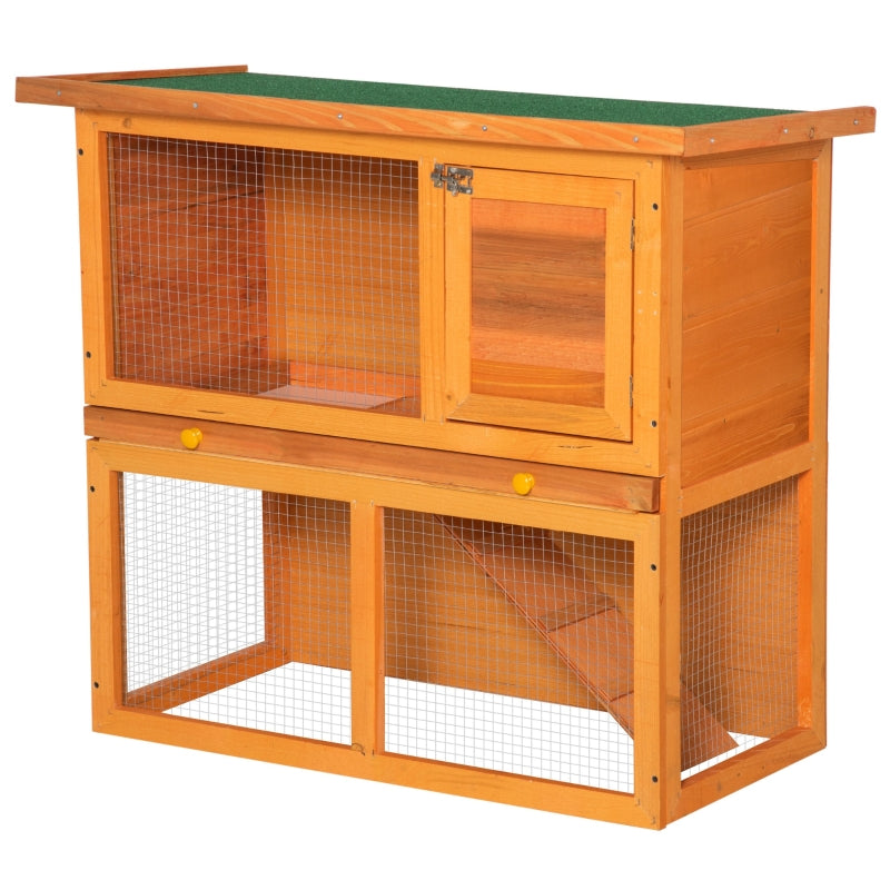 Wooden 2-Tier Outdoor Rabbit Hutch with Opening Top, 90 x 45 x 80cm, Brown