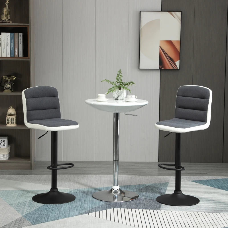 Dark Grey Fabric and Faux Leather Swivel Bar Stools Set of 2