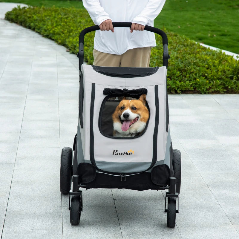 Grey Pet Stroller for Medium Pets with Safety Features