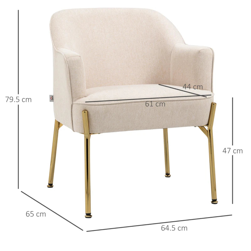 White Fabric Modern Armchair with Metal Legs