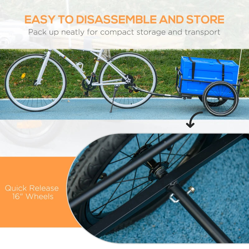 Blue Steel Frame Bike Trailer Storage Box - 65L Capacity