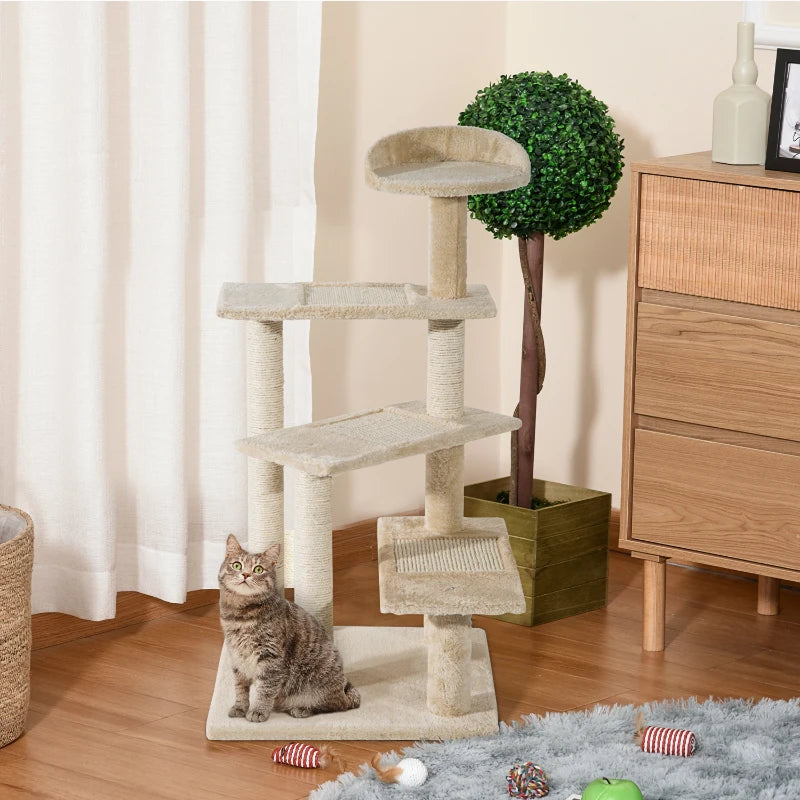 Beige 100cm Cat Tree Climbing Tower for Indoor Cats - Scratch Post & Activity Centre