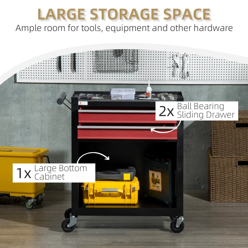 Black 2-Drawer Tool Chest on Wheels with Lockable Cabinet