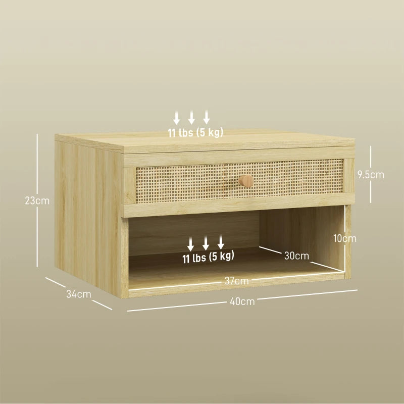 Wood-Effect Rattan Panel Bedside Tables Set - 2 Pack, Brown