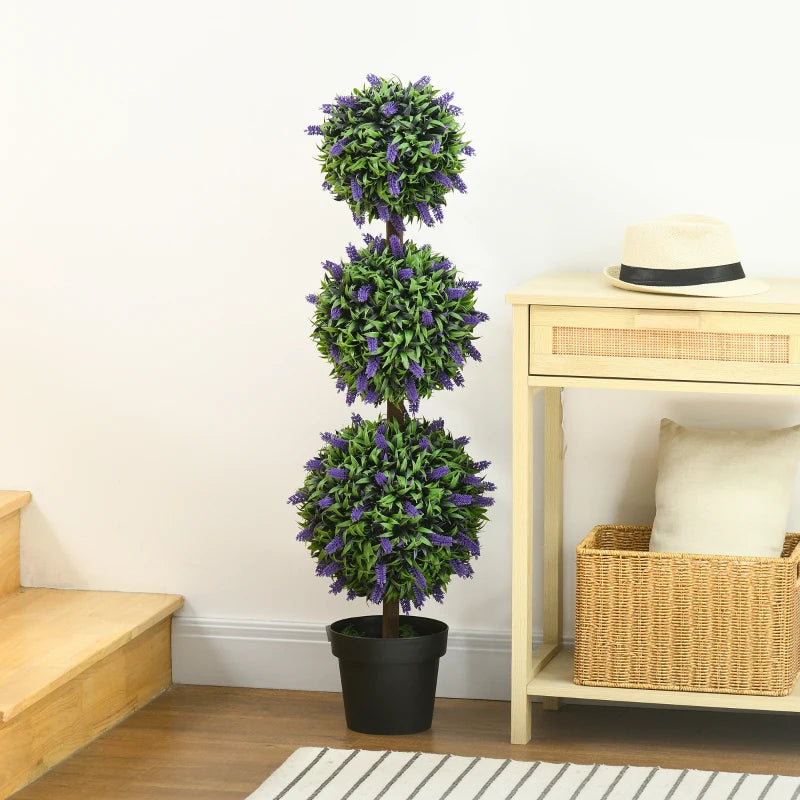 Set of 2 Lavender Flower Ball Trees with Pot, Indoor Outdoor Decor, 110cm