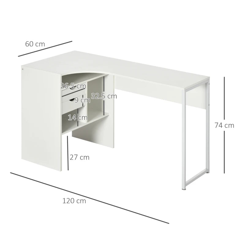 White L-Shaped Computer Desk with Drawers and Storage Compartments