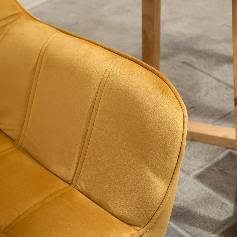 Yellow Armchair with Wide Arms and Slanted Back - Iron Frame, Wooden Legs