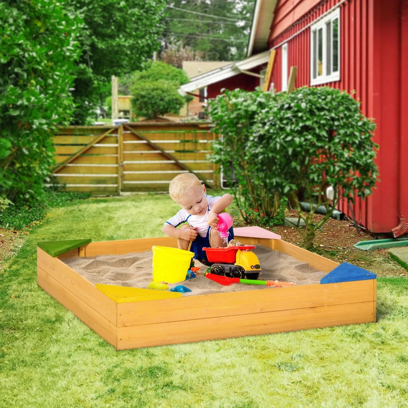 Wooden Kids Sand Pit with Four Seats, Blue, Garden Playground Sandbox