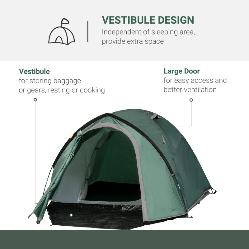 Green 3-4 Person Family Dome Tent with Large Windows - Waterproof