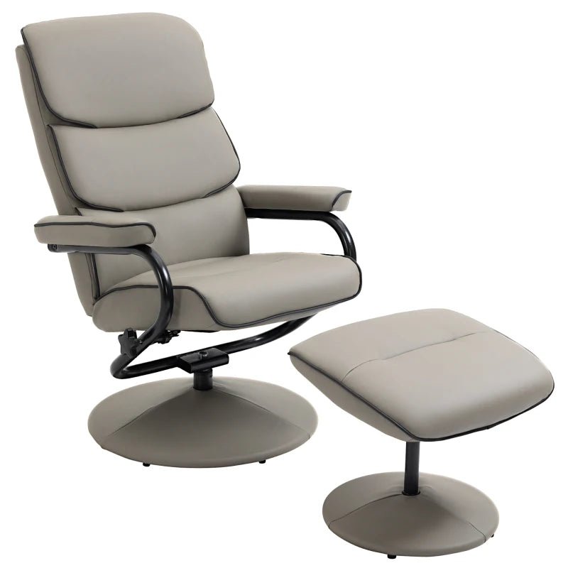 Grey Swivel Recliner Chair with Ottoman Set