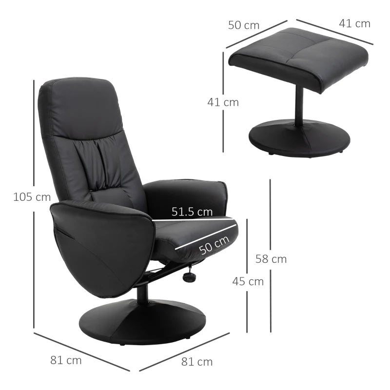 Black High Back Recliner Chair with Footstool