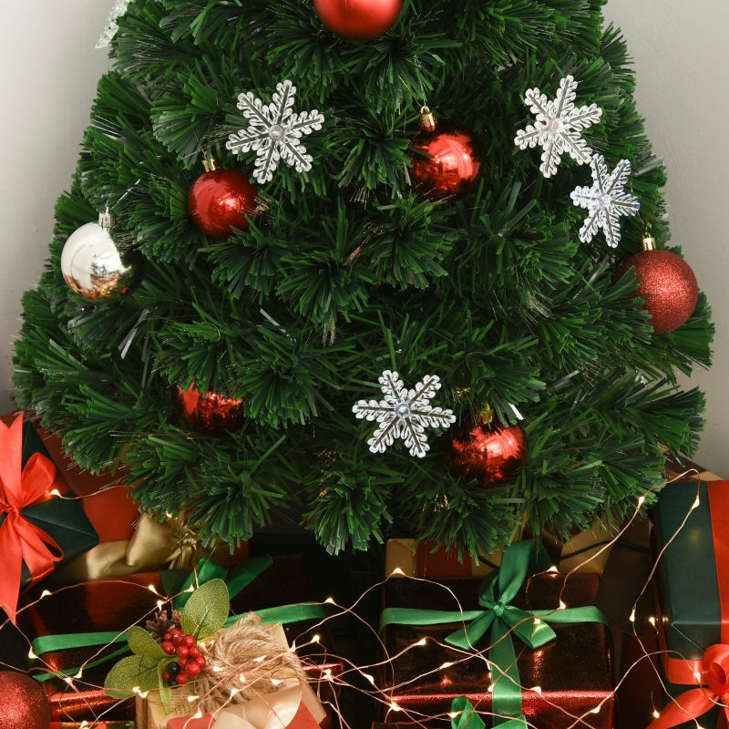 Green Fibre Optic Christmas Tree with Colourful LED Lights and Snowflake Ornaments