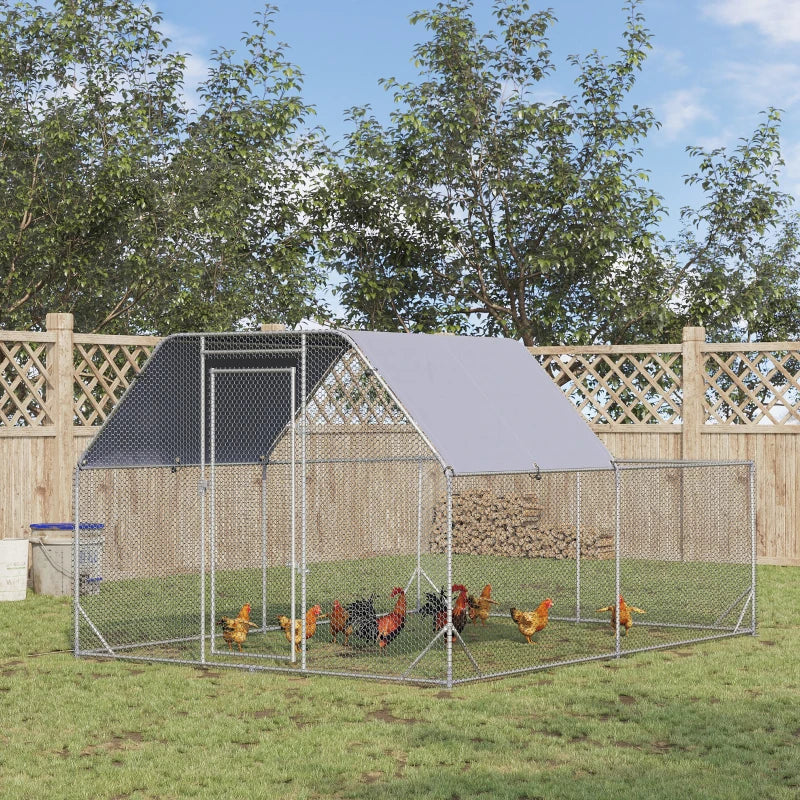 Large Outdoor Chicken Run with Roof, Hen House for 10-12 Chickens, 2.8 x 3.8 x 2 m