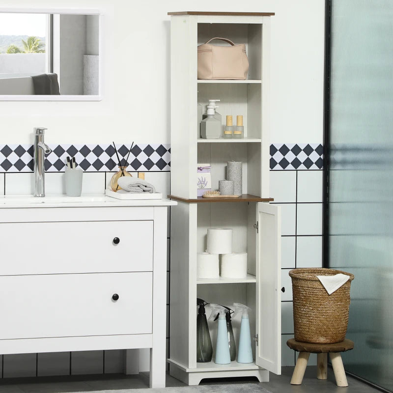 White Tall Bathroom Storage Cabinet with Adjustable Shelves, 39.5 x 30 x 160 cm