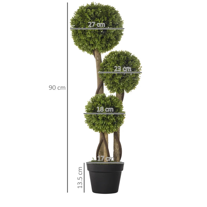 Green Boxwood Ball Topiary Tree in Pot - Indoor Outdoor Decor, 90 cm