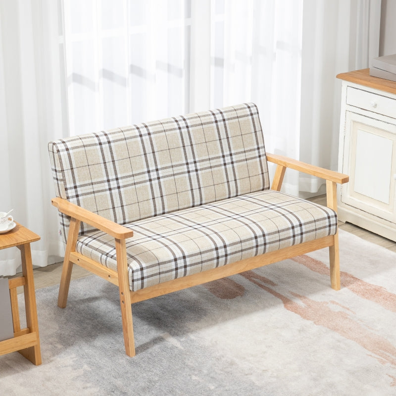 Beige & Coffee Double Seat Loveseat with Lattice Pattern