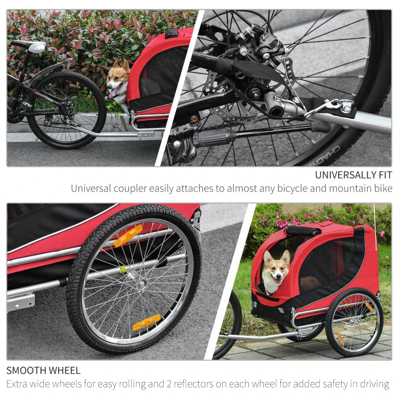 Steel Dog Bike Trailer Pet Carrier for Bicycle - Black/Red