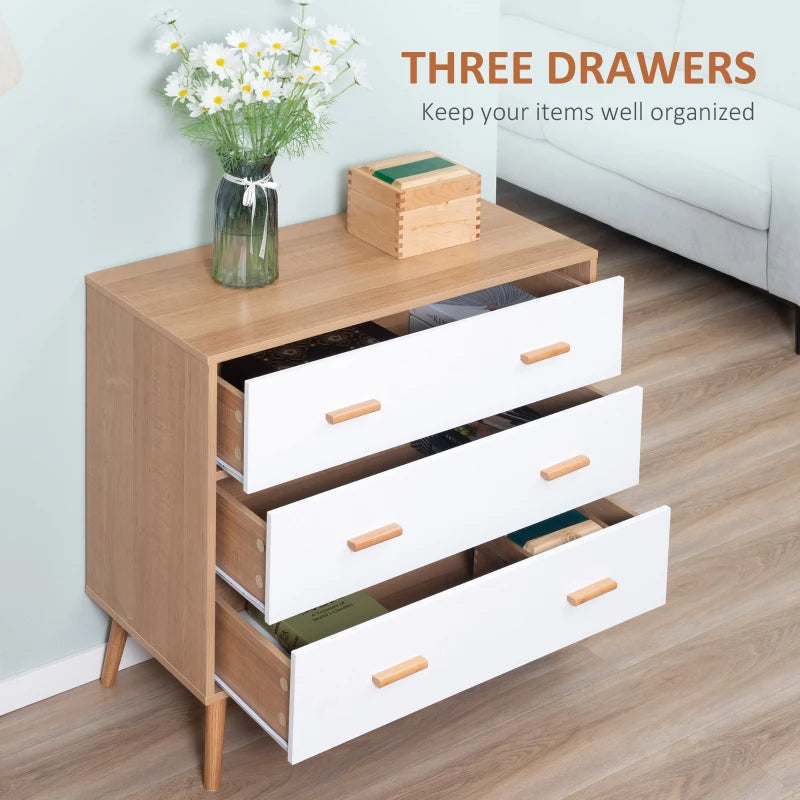 3-Drawer White and Natural Bedroom Storage Cabinet