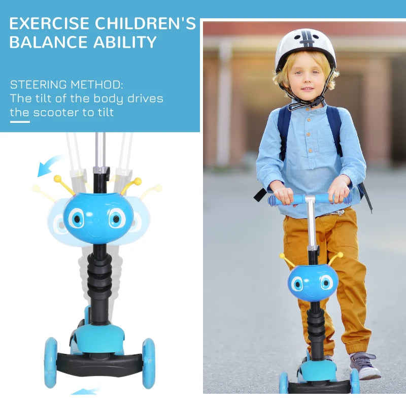 Blue 5-in-1 Kids Toddler Mini Kick Scooter with Removable Seat